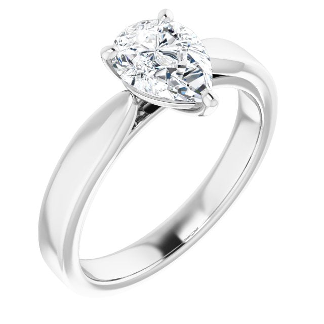 10K White Gold Customizable Pear Cut Cathedral Solitaire with Wide Tapered Band