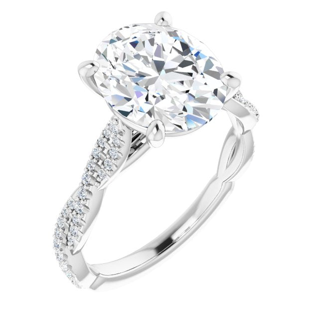 10K White Gold Customizable Oval Cut Style with Thin and Twisted Micropavé Band
