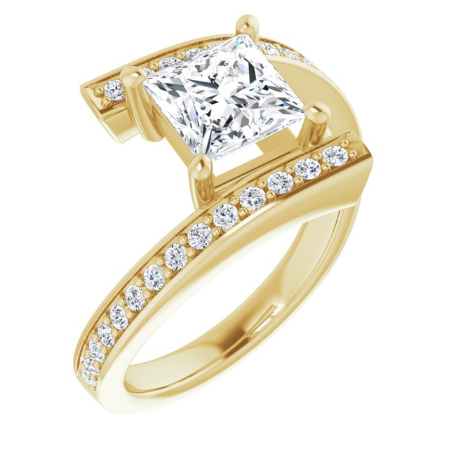 10K Yellow Gold Customizable Faux-Bar-set Princess/Square Cut Design with Accented Bypass Band