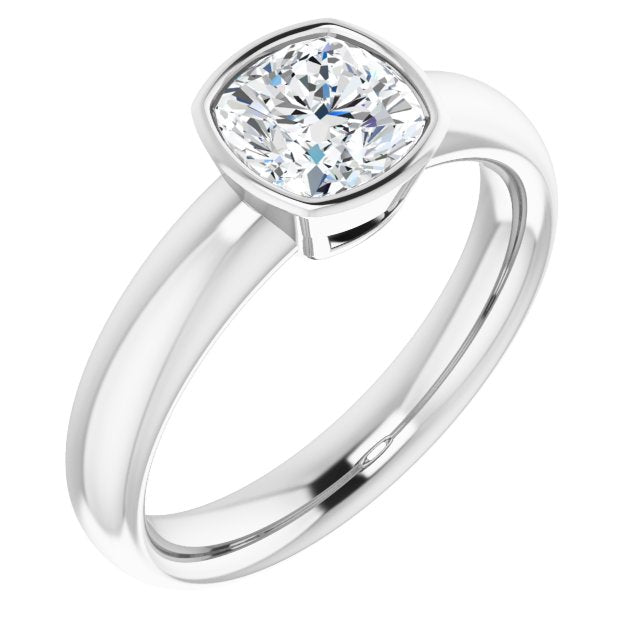 10K White Gold Customizable Bezel-set Cushion Cut Solitaire with Wide Band