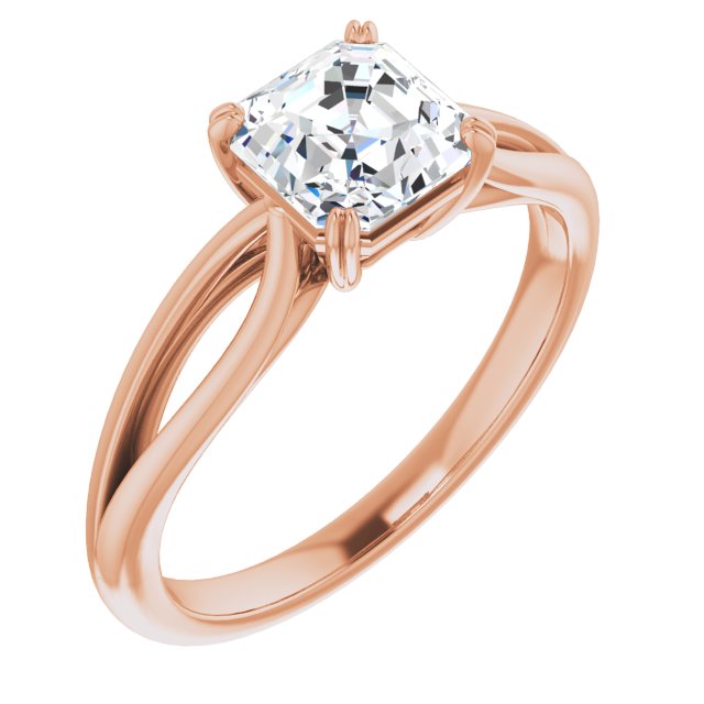 10K Rose Gold Customizable Asscher Cut Solitaire with Wide-Split Band