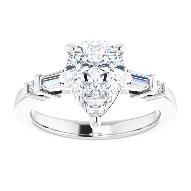 Cubic Zirconia Engagement Ring- The Belem (Customizable 5-stone Baguette+Round-Accented Pear Cut Design))