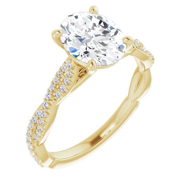 10K Yellow Gold Customizable Oval Cut Style with Thin and Twisted Micropavé Band