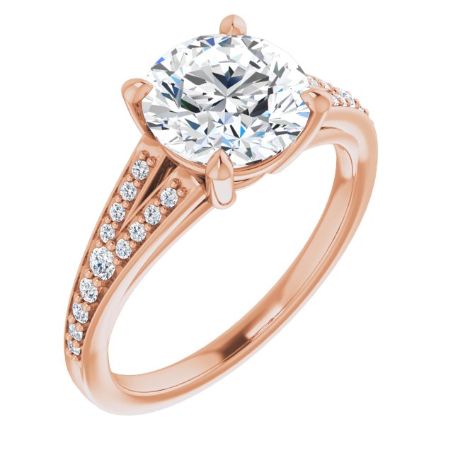 18K Rose Gold Customizable Round Cut Center with Thin Split-Shared Prong Band