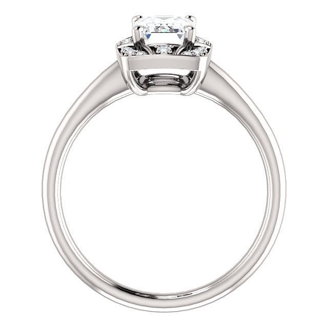 Cubic Zirconia Engagement Ring- The Rachal (Customizable Segmented Cluster-Halo Enhanced Emerald Cut Design with Thin Band)