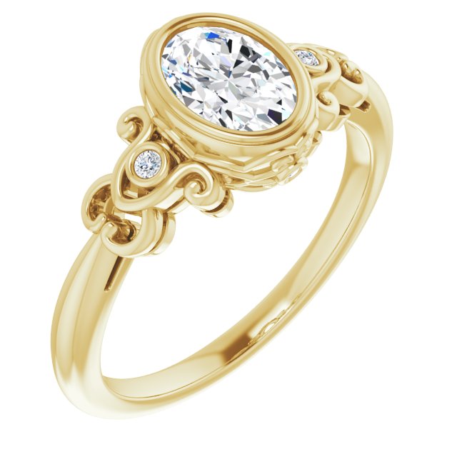 10K Yellow Gold Customizable 5-stone Design with Oval Cut Center and Quad Round-Bezel Accents