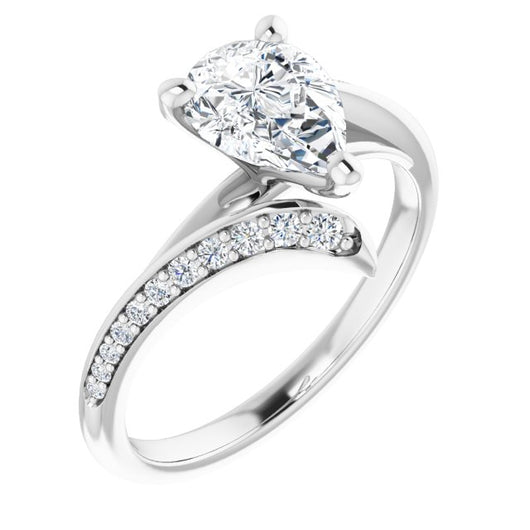 10K White Gold Customizable Pear Cut Style with Artisan Bypass and Shared Prong Band
