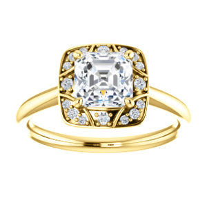 Cubic Zirconia Engagement Ring- The Rachal (Customizable Segmented Cluster-Halo Enhanced Asscher Cut Design with Thin Band)