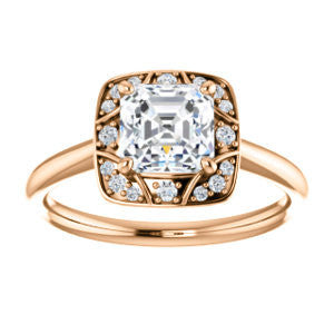 Cubic Zirconia Engagement Ring- The Rachal (Customizable Segmented Cluster-Halo Enhanced Asscher Cut Design with Thin Band)