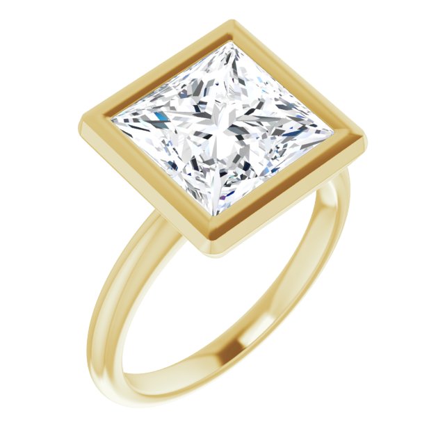 10K Yellow Gold Customizable Bezel-set Princess/Square Cut Solitaire with Thin Band