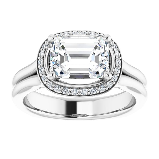 Cubic Zirconia Engagement Ring- The Elaine Li (Customizable Radiant Cut Style with Halo, Wide Split Band and Euro Shank)