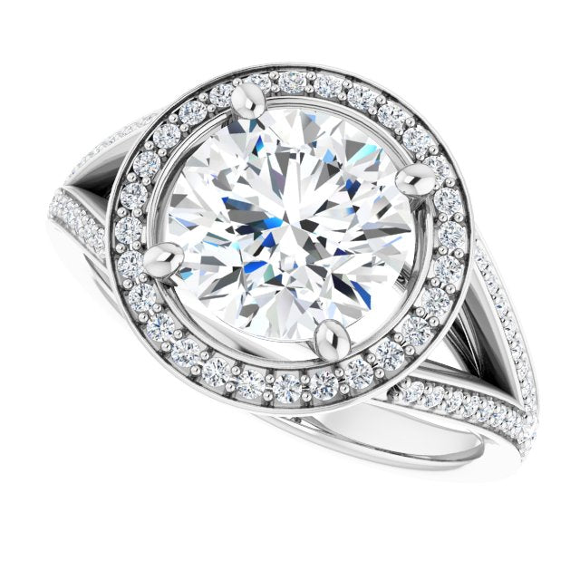Cubic Zirconia Engagement Ring- The Heather Erin (Customizable Cathedral-Halo Round Cut Style featuring Split-Shared Prong Band)