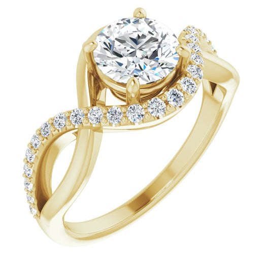 10K Yellow Gold Customizable Round Cut Design with Semi-Accented Twisting Infinity Bypass Split Band and Half-Halo