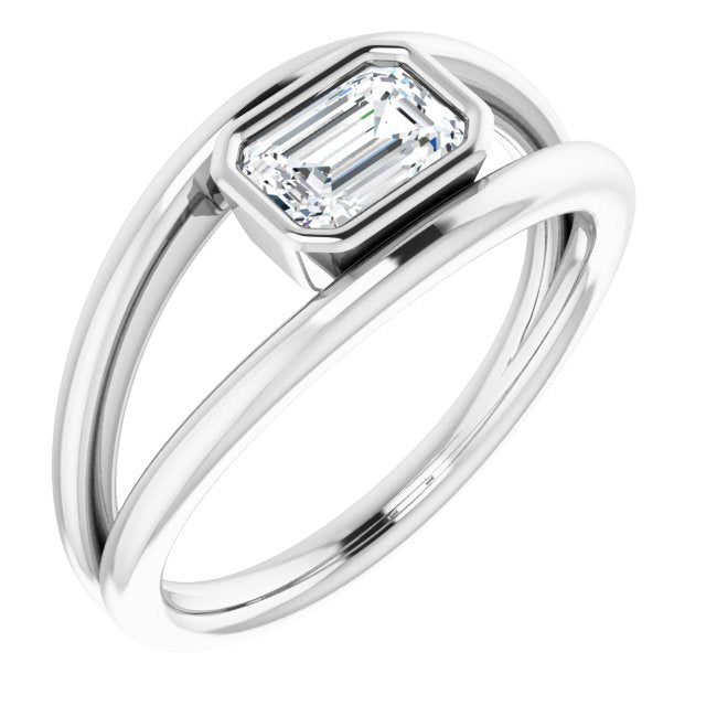 10K White Gold Customizable Bezel-set Emerald/Radiant Cut Style with Wide Tapered Split Band