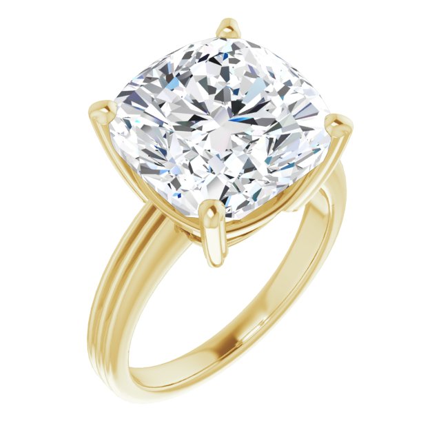 10K Yellow Gold Customizable Cushion Cut Solitaire with Double-Grooved Band