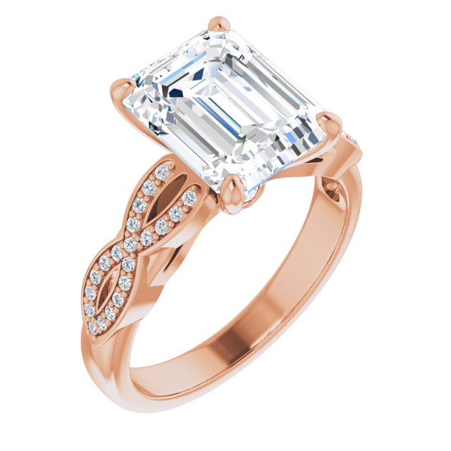 10K Rose Gold Customizable Emerald/Radiant Cut Design featuring Infinity Pavé Band and Round-Bezel Peekaboos