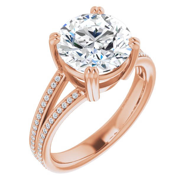 10K Rose Gold Customizable Round Cut Center with 100-stone* "Waterfall" Pavé Split Band
