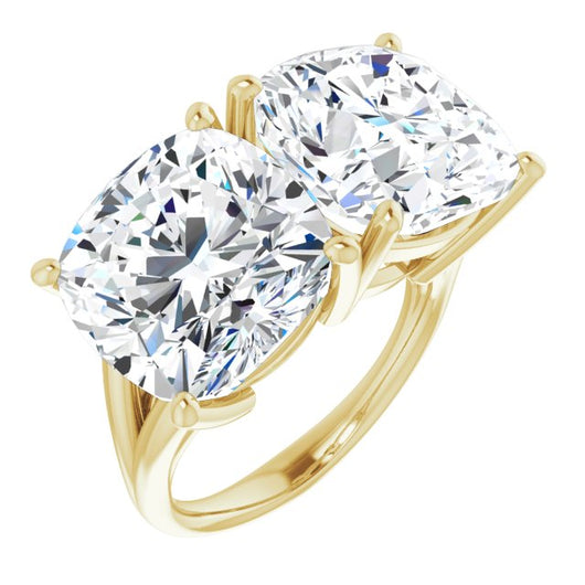 10K Yellow Gold Customizable Two-Stone Cushion Cut with Split Band