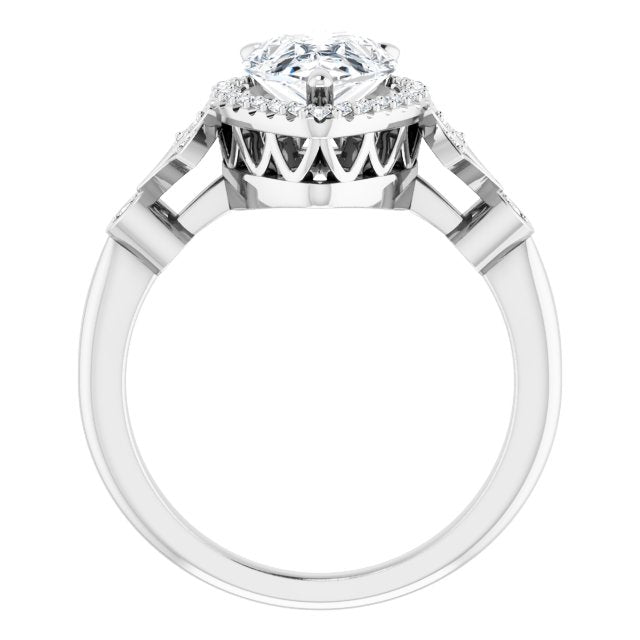 Cubic Zirconia Engagement Ring- The Zhee (Customizable Cathedral-Crown Pear Cut Design with Halo and Scalloped Side Stones)
