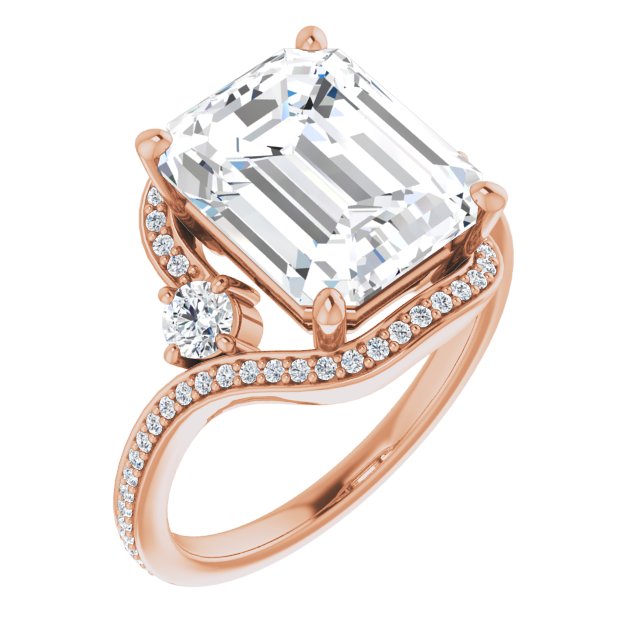 10K Rose Gold Customizable Emerald/Radiant Cut Bypass Design with Semi-Halo and Accented Band