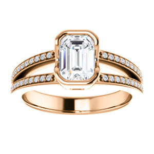Cubic Zirconia Engagement Ring- The Monami (Customizable Bezel Emerald Cut with Split-pavé Band Accents & Euro Shank)