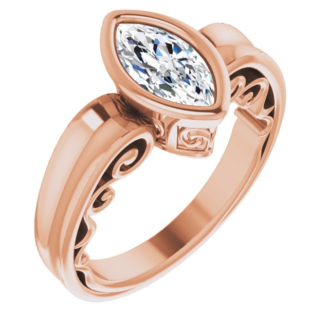 10K Rose Gold Customizable Bezel-set Marquise Cut Solitaire with Wide 3-sided Band