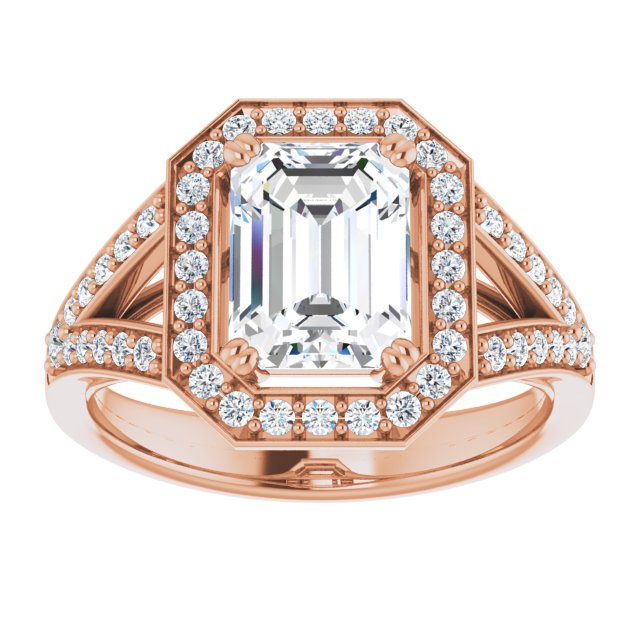 Cubic Zirconia Engagement Ring- The Aryanna (Customizable Cathedral-set Radiant Cut Style with Accented Split Band and Halo)
