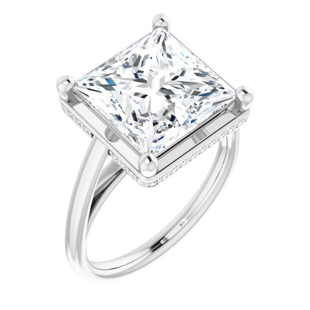 10K White Gold Customizable Super-Cathedral Princess/Square Cut Design with Hidden-stone Under-halo Trellis