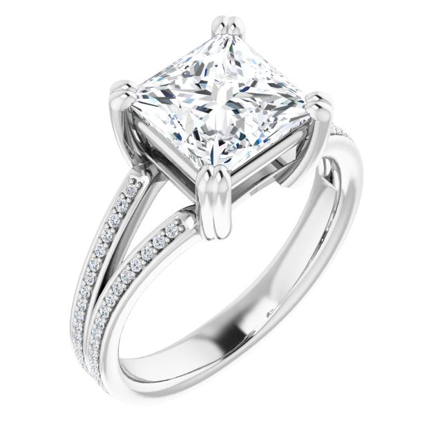 Cubic Zirconia Engagement Ring- The Carlotta (Customizable Princess/Square Cut Center with 100-stone* "Waterfall" Pavé Split Band)