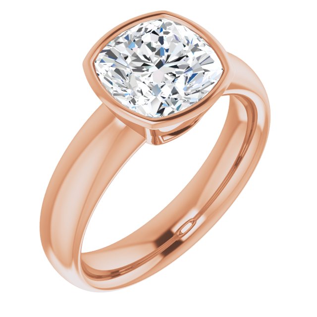 10K Rose Gold Customizable Bezel-set Cushion Cut Solitaire with Wide Band