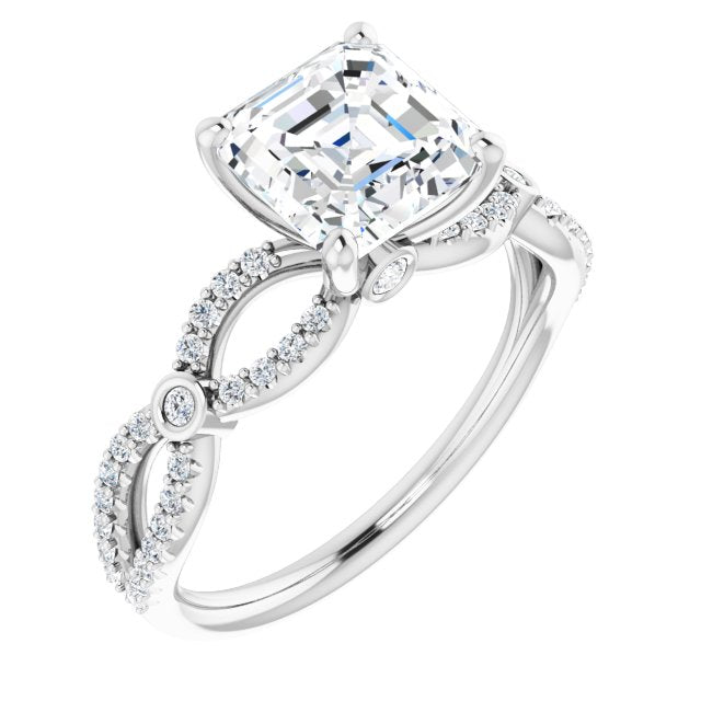 Cubic Zirconia Engagement Ring- The Aashi (Customizable Asscher Cut Design with Infinity-inspired Split Pavé Band and Bezel Peekaboo Accents)