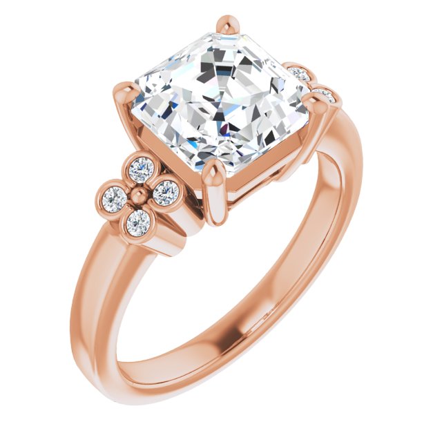 10K Rose Gold Customizable 9-stone Design with Asscher Cut Center and Complementary Quad Bezel-Accent Sets