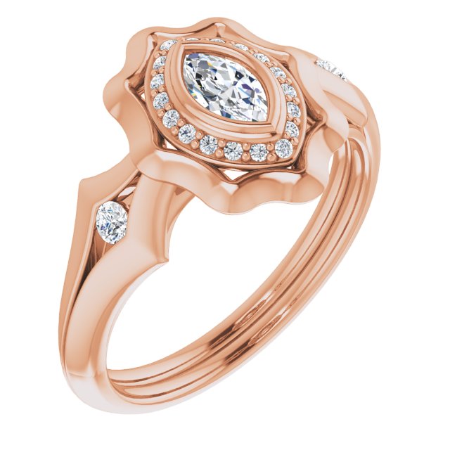 10K Rose Gold Customizable Bezel-set Marquise Cut with Halo & Oversized Floral Design