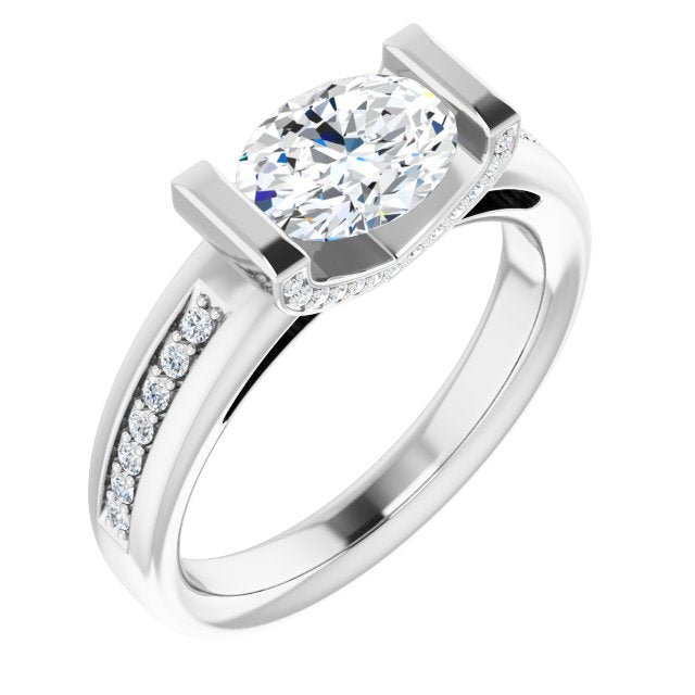 Cubic Zirconia Engagement Ring- The Maryana (Customizable Cathedral-Bar Oval Cut Design featuring Shared Prong Band and Prong Accents)