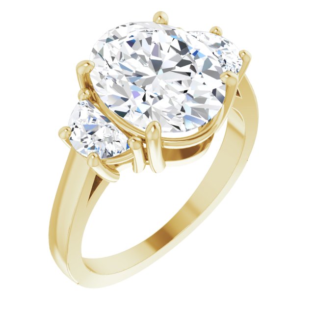 10K Yellow Gold Customizable 3-stone Design with Oval Cut Center and Half-moon Side Stones