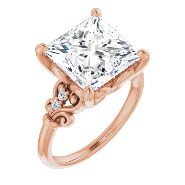 10K Rose Gold Customizable Vintage 5-stone Design with Princess/Square Cut Center and Artistic Band Décor