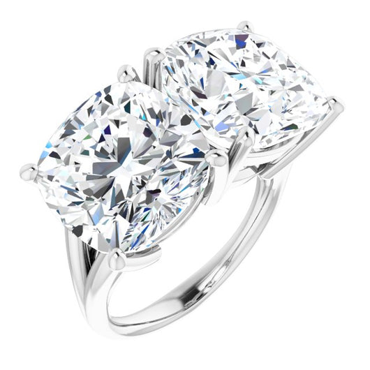 10K White Gold Customizable Two-Stone Cushion Cut with Split Band