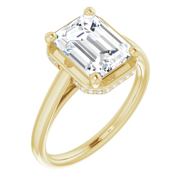 10K Yellow Gold Customizable Super-Cathedral Emerald/Radiant Cut Design with Hidden-stone Under-halo Trellis