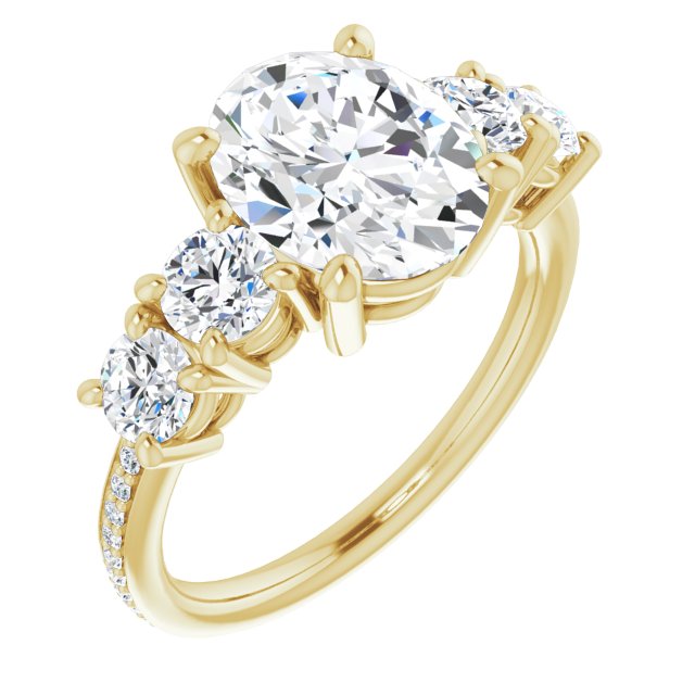 10K Yellow Gold Customizable 5-stone Oval Cut Design Enhanced with Accented Band