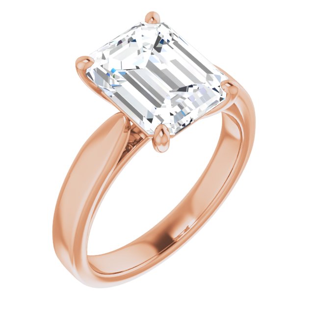10K Rose Gold Customizable Emerald/Radiant Cut Cathedral Solitaire with Wide Tapered Band