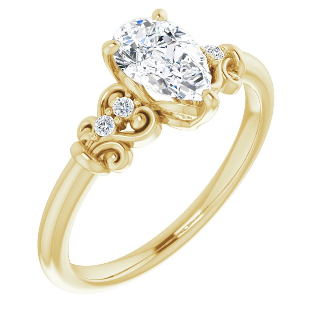 10K Yellow Gold Customizable Vintage 5-stone Design with Pear Cut Center and Artistic Band Décor