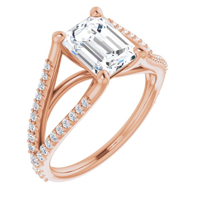 Cubic Zirconia Engagement Ring- The Addison (Customizable Cathedral-raised Emerald Cut Center with Exquisite Accented Split-band)