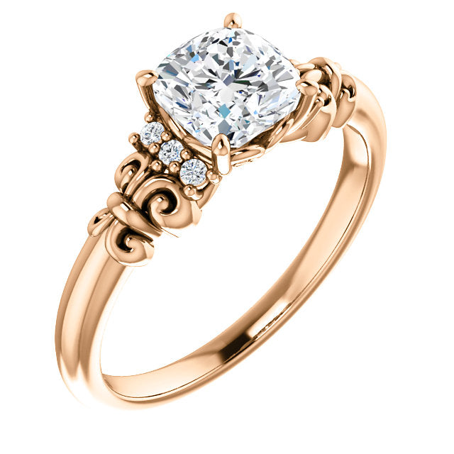 10K Rose Gold Customizable 7-stone Cushion Cut Design with Vertical Round-Channel Accents