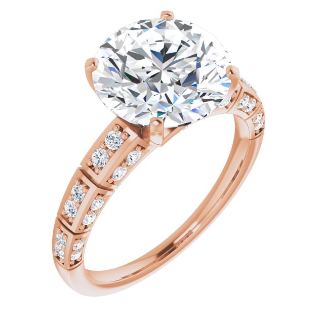 10K Rose Gold Customizable Round Cut Style with Three-sided, Segmented Shared Prong Band