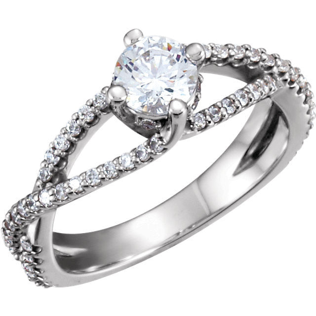 Cubic Zirconia Engagement Ring- The Liv Christina (Round Tiara-themed Split-Band with Pave)