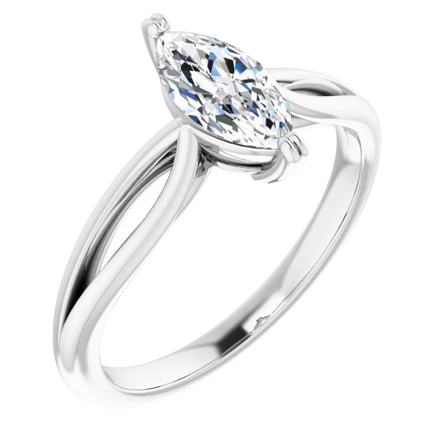 10K White Gold Customizable Marquise Cut Solitaire with Wide-Split Band
