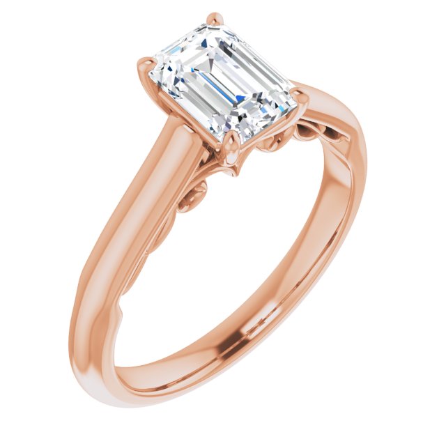10K Rose Gold Customizable Emerald/Radiant Cut Cathedral Solitaire with Two-Tone Option Decorative Trellis 'Down Under'