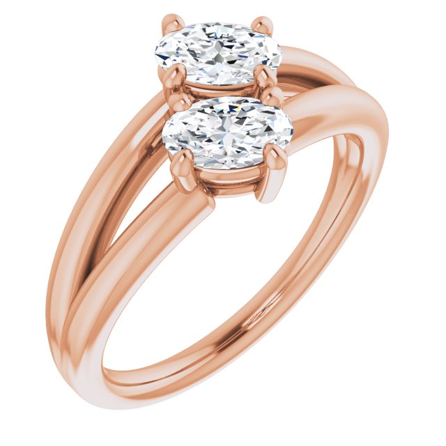 10K Rose Gold Customizable Two Stone Double Oval Cut Design with Split Bypass Band
