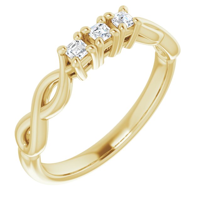 10K Yellow Gold Customizable Triple Asscher Cut Design with Twisting Infinity Split Band