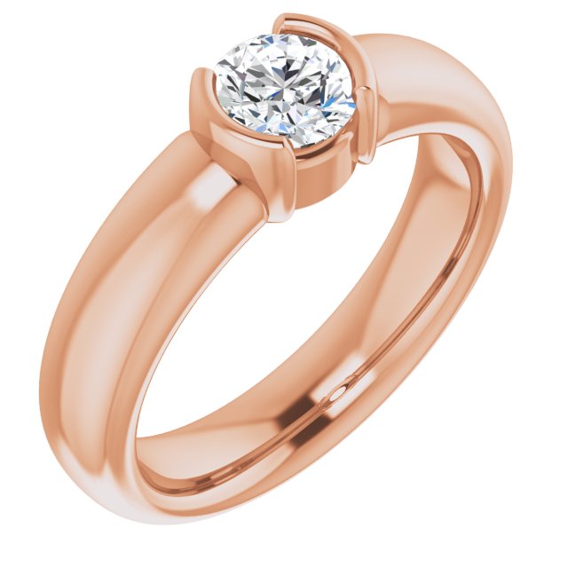 10K Rose Gold Customizable Bezel-set Round Cut Solitaire with Thick Band